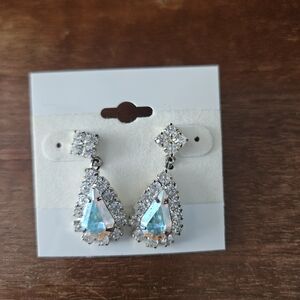 Crystal Teardrop Dangle Earrings - Iridescent Blue